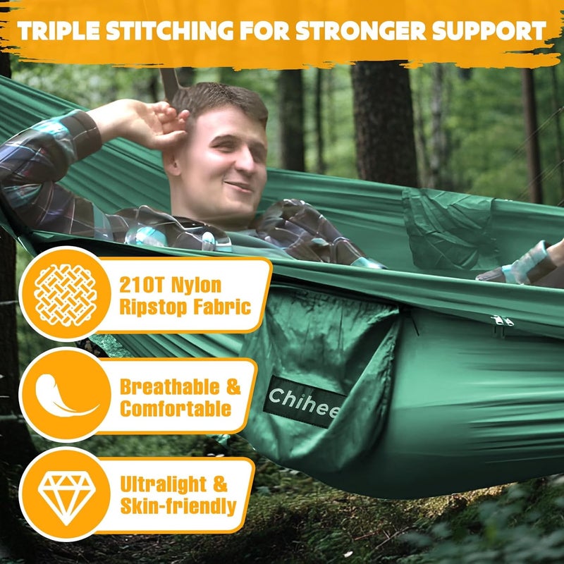 Chihee Ultra-Light Travel Camping Hammock Pop-up Net Hammock 660lbs Load Capacity,Breathable,Quick-Drying Parachute Nylon 2 Premium Carabiners,2 Tree Slings Included for Outdoor Backpacking Hiking - Image 2